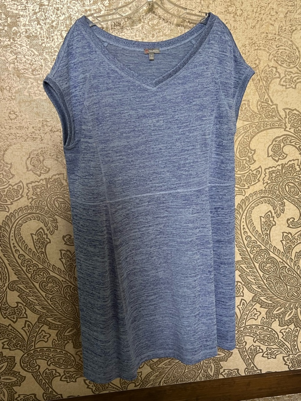 Talbots Heathered Light Blue V-Neck Midi Dress